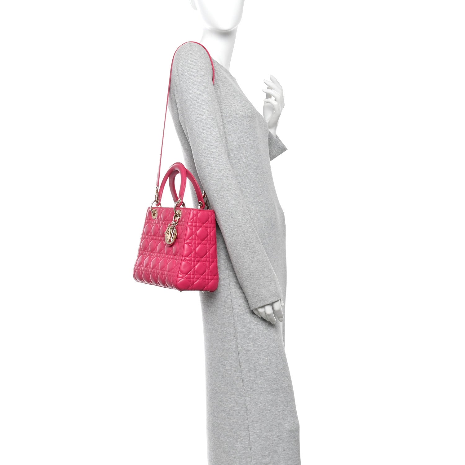 Christian Dior Lambskin Cannage Medium Lady Dior Fuchsia 2 of 11