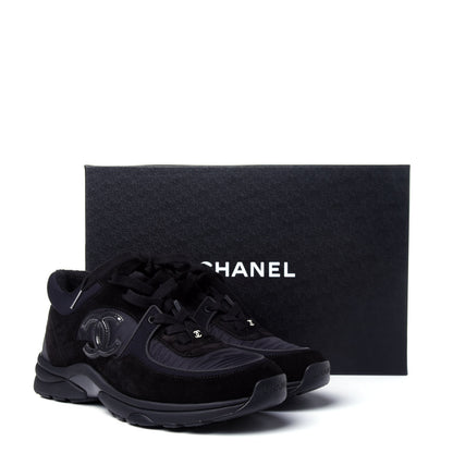 Chanel Nylon Calfskin Suede Calfskin CC Sneakers 38 Black 11 of 11