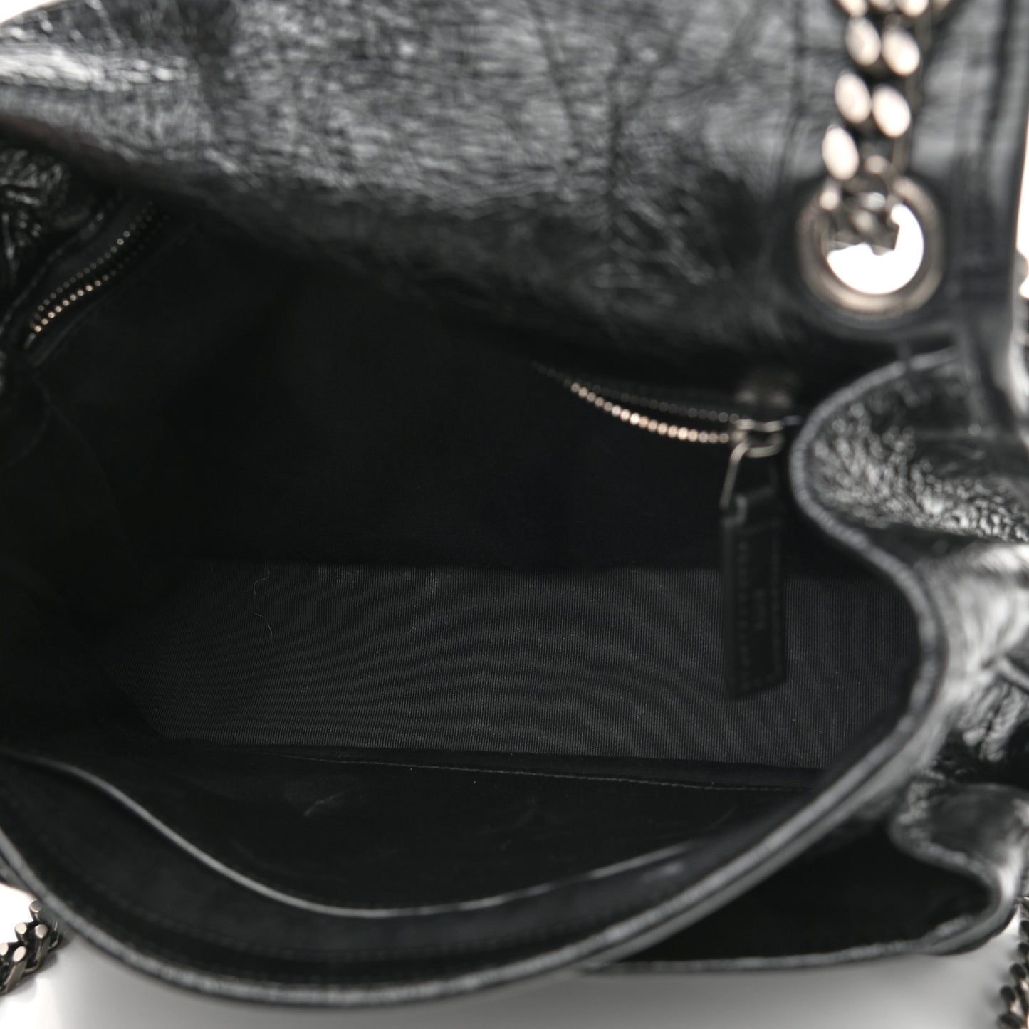 Crinkled Calfskin Matelasse Monogram Medium Niki Chain Satchel Black