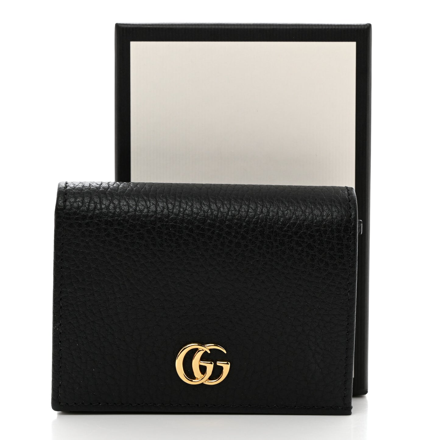 Pebbled Calfskin GG Marmont Card Case Black
