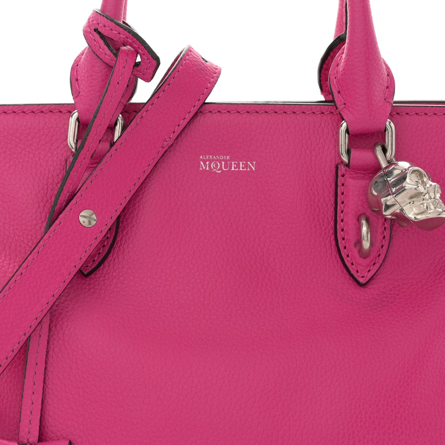 Pebbled Calfskin Small Skull Padlock Zip Around Tote Bouganville