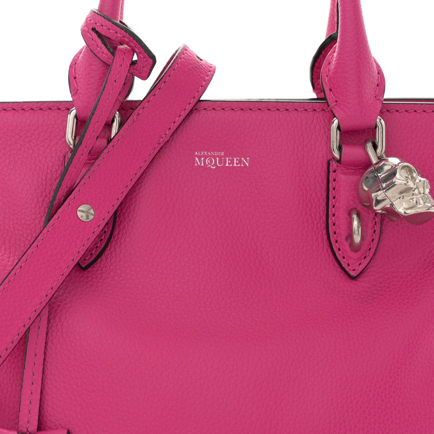 Alexander McQueen Pebbled Calfskin Small Skull Padlock Zip Around Tote Bouganville 8 of 18