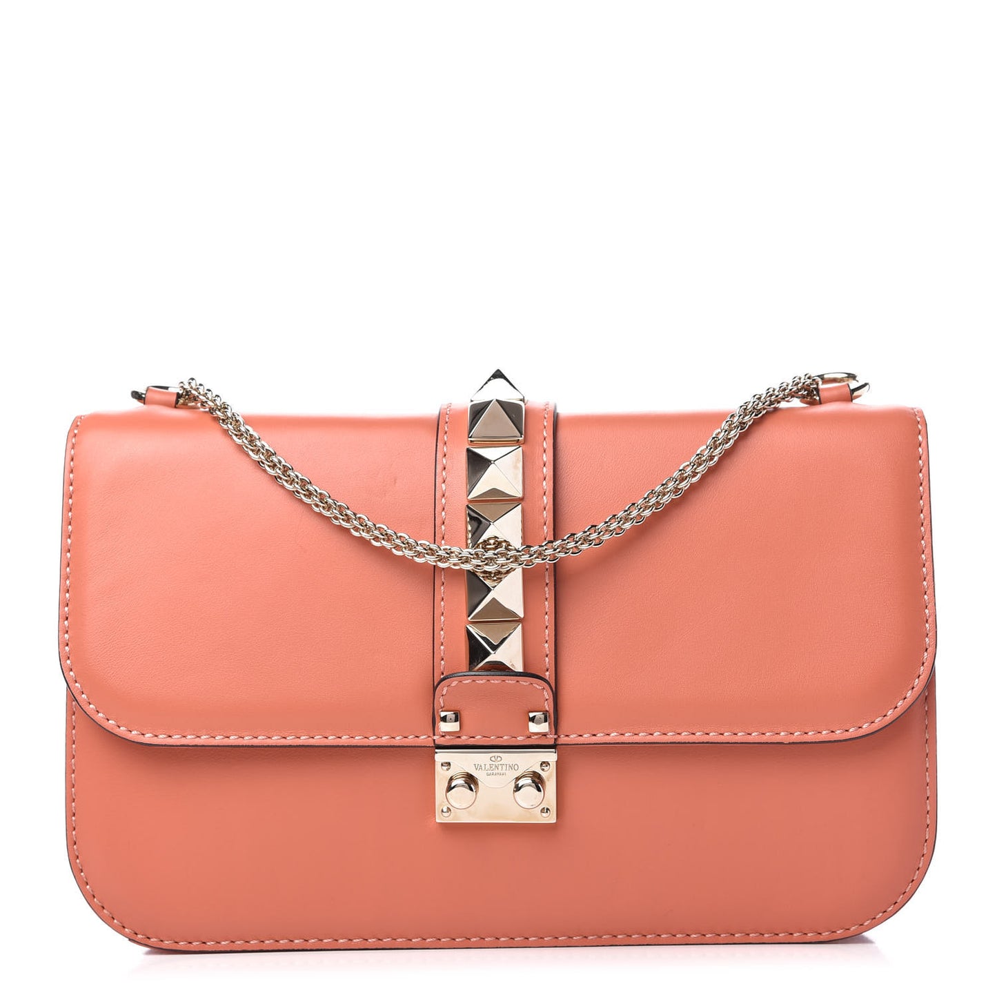 Vitello Medium Glam Lock Rockstud Flap Coral
