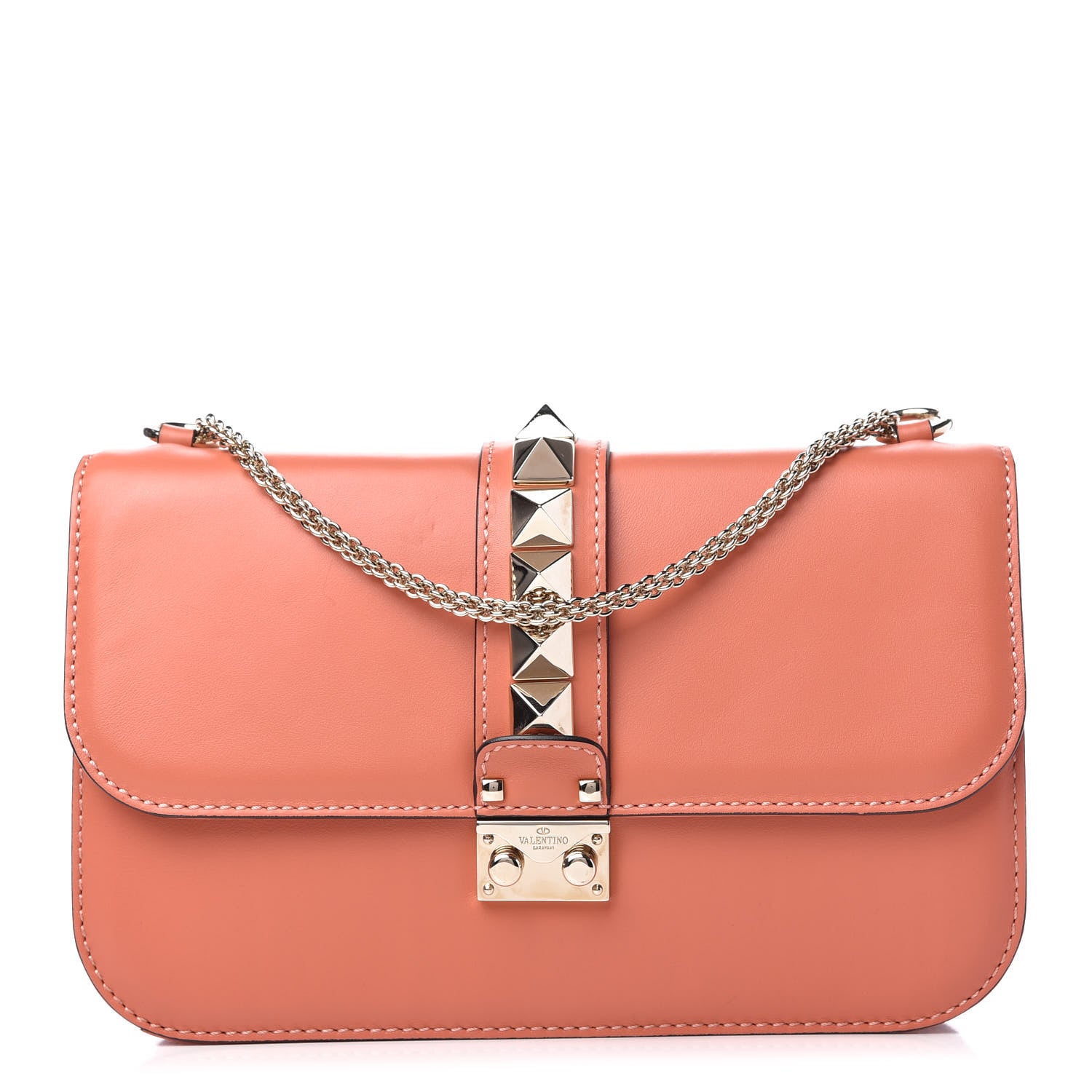 Valentino Garavani Vitello Medium Glam Lock Rockstud Flap Coral 1 of 9