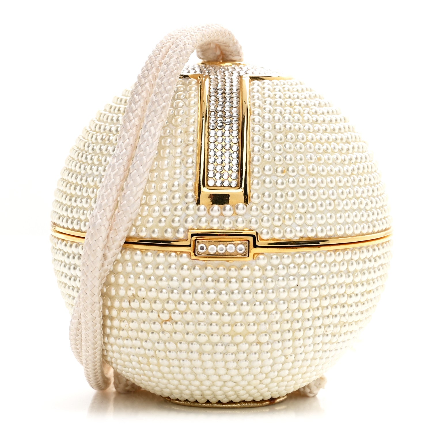 Judith Leiber Swarovski Crystal Disco Ball Minaudiere Clutch White Gold 1 of 14