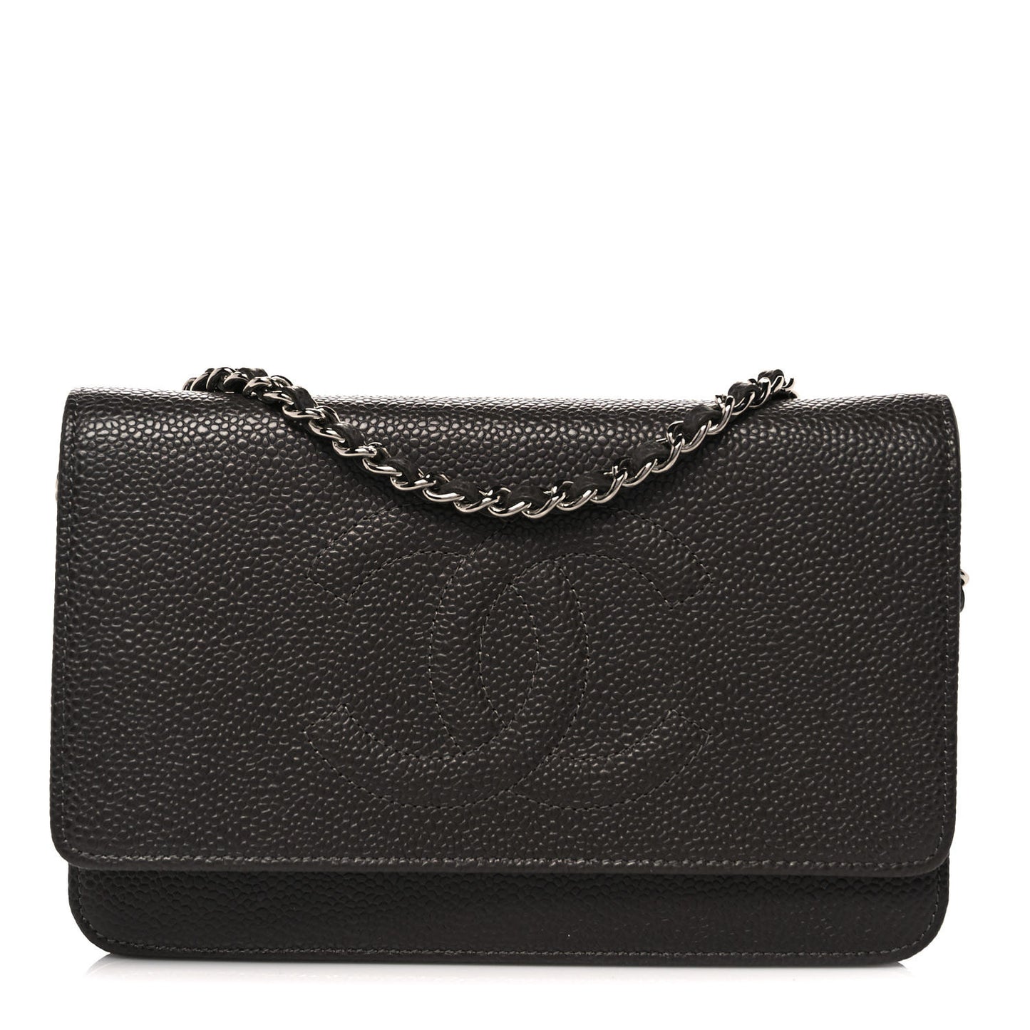 Metallic Caviar Timeless CC Wallet On Chain WOC Dark Silver