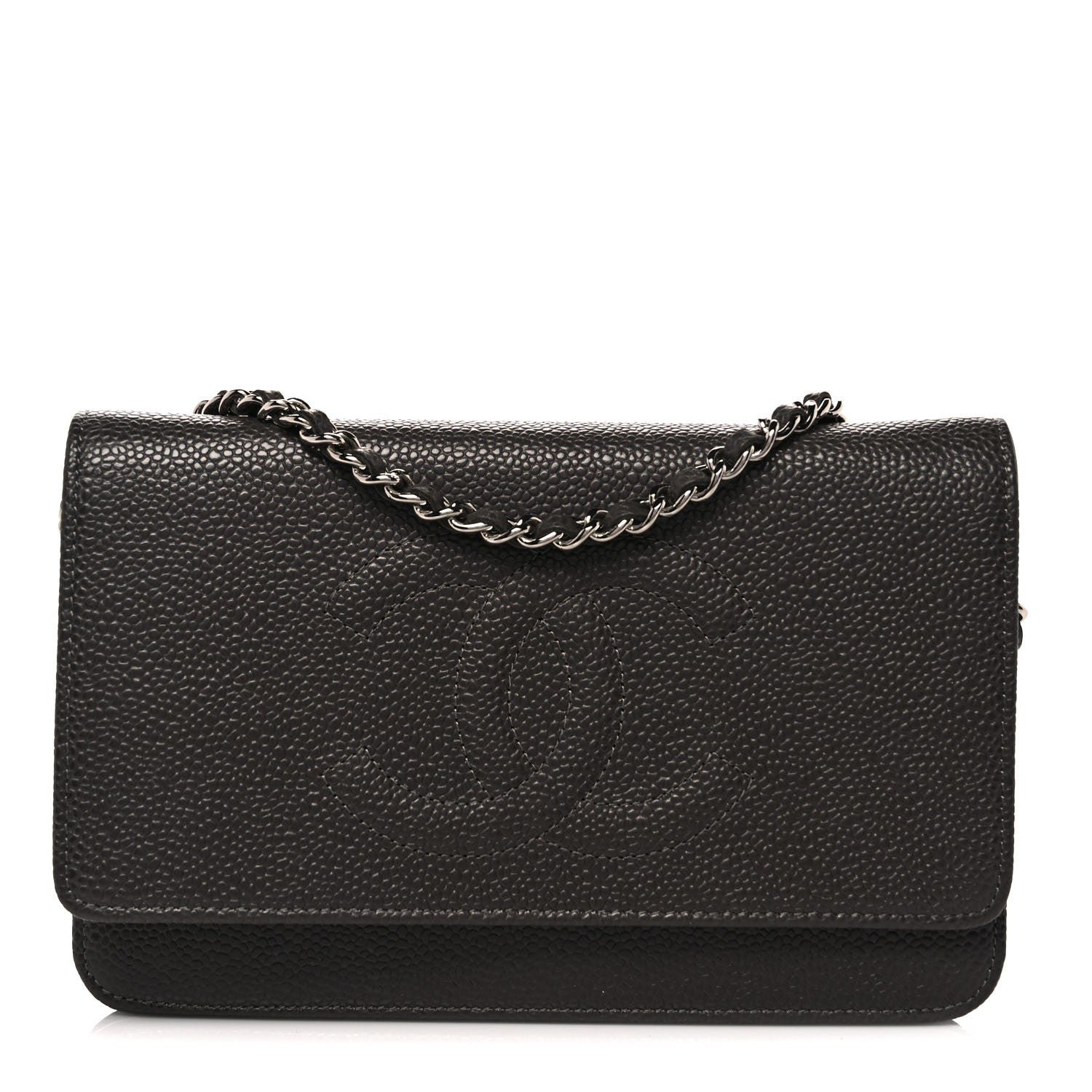 Chanel Metallic Caviar Timeless CC Wallet On Chain WOC Dark Silver 1 of 12