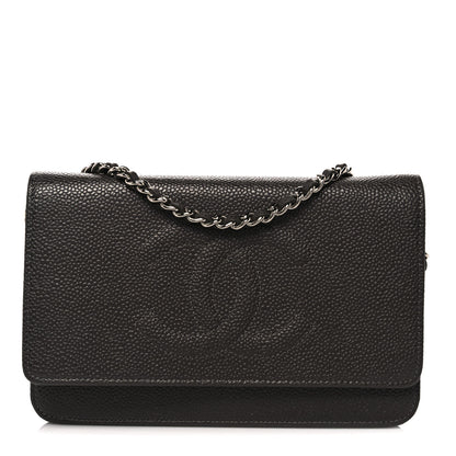 Chanel Metallic Caviar Timeless CC Wallet On Chain WOC Dark Silver 1 of 12