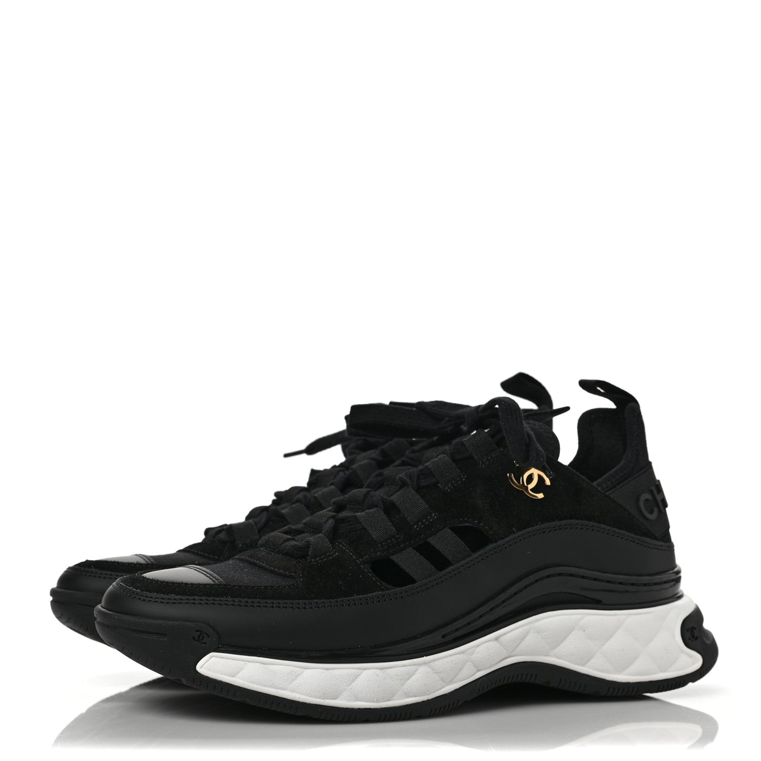 Chanel Velvet Calfskin Mixed Fibers CC Sneakers 38 Black 3 of 10