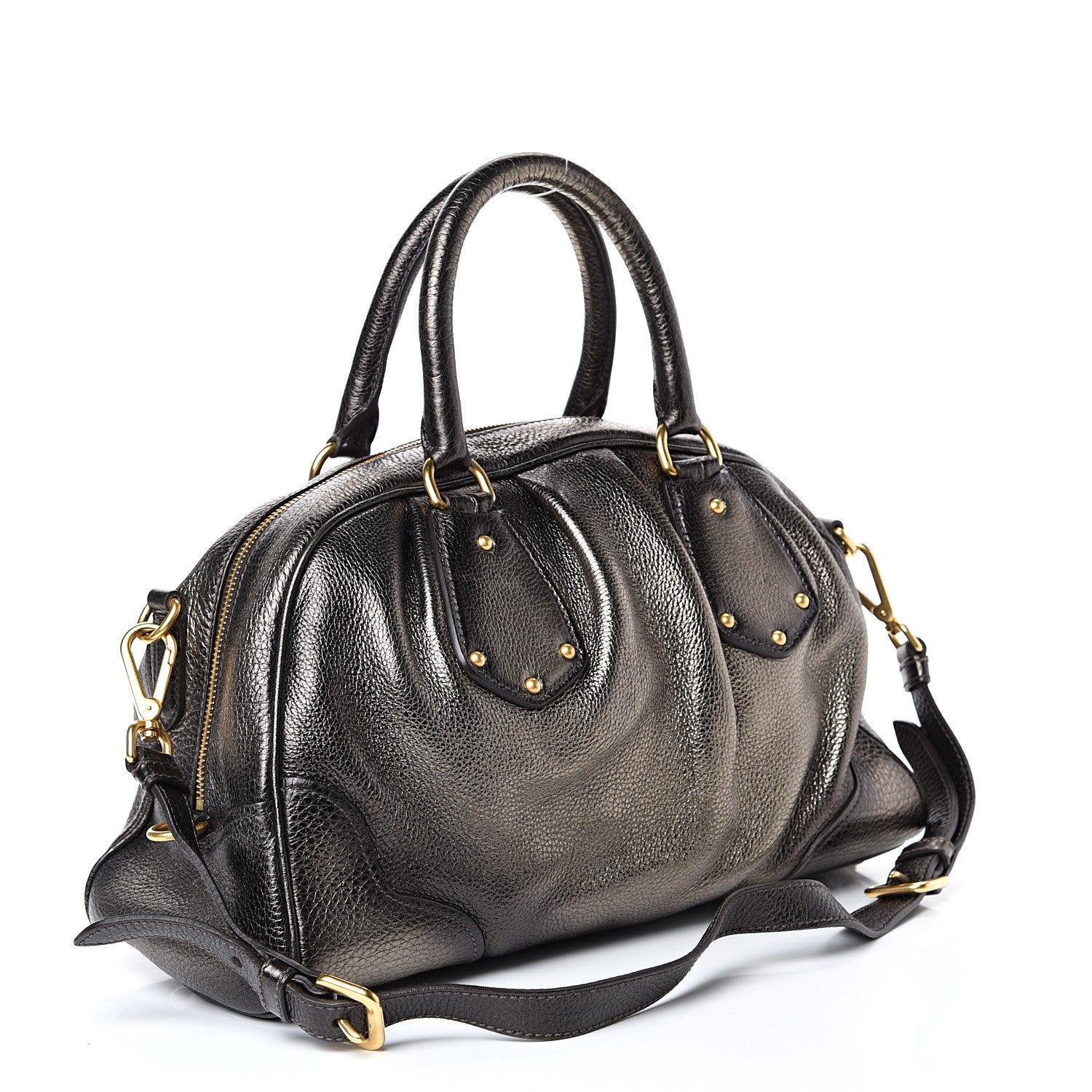 Prada Metallic Vitello Daino Shoulder Bag Piombo 2 of 14