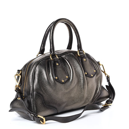 Prada Metallic Vitello Daino Shoulder Bag Piombo 2 of 14