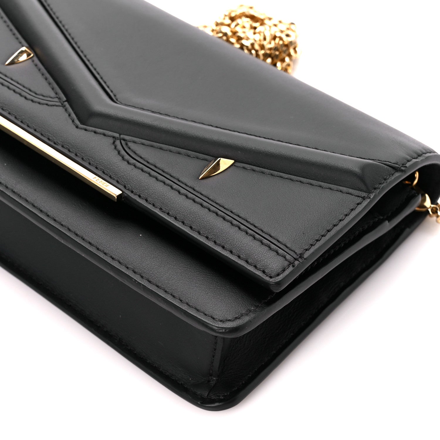 Fendi Vitello Century Eyebrow Monster Eyes Embossed Tube Wallet On Chain Black 14 of 15