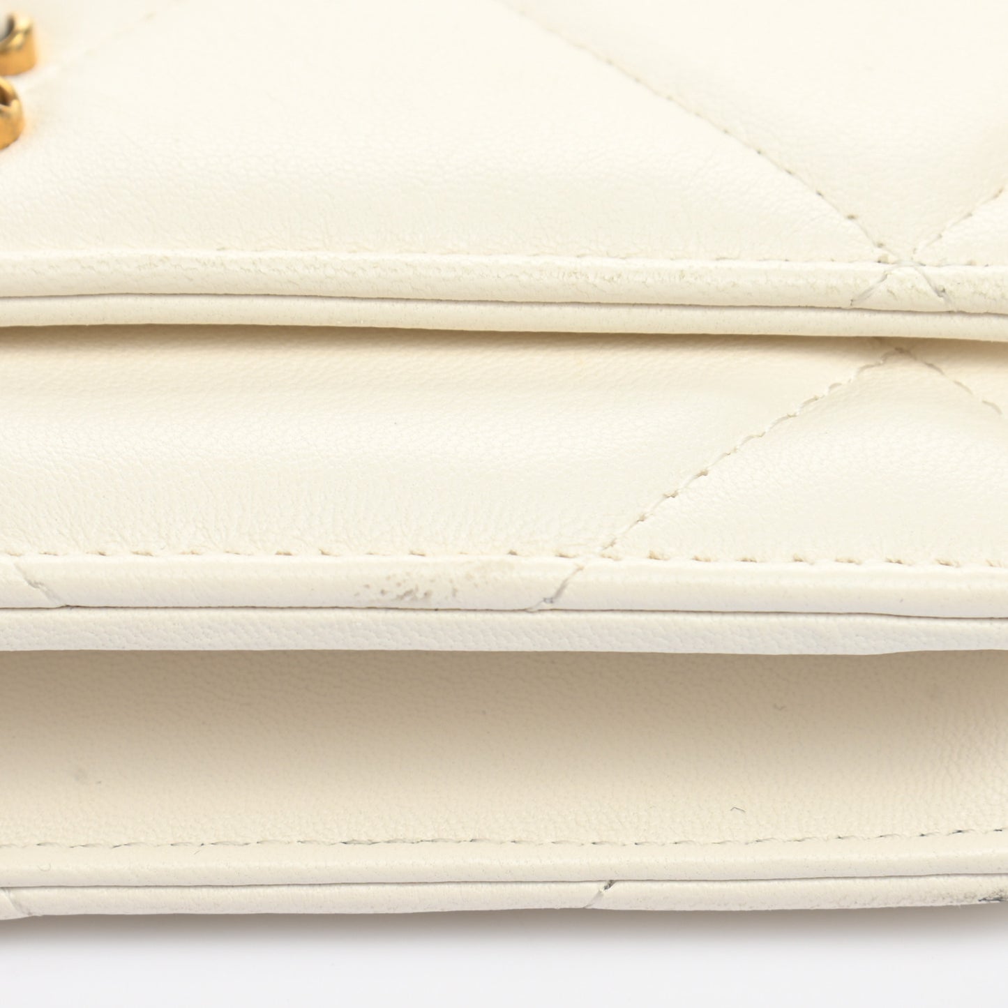 Goatskin Quilted Chanel 19 Wallet On Chain WOC White