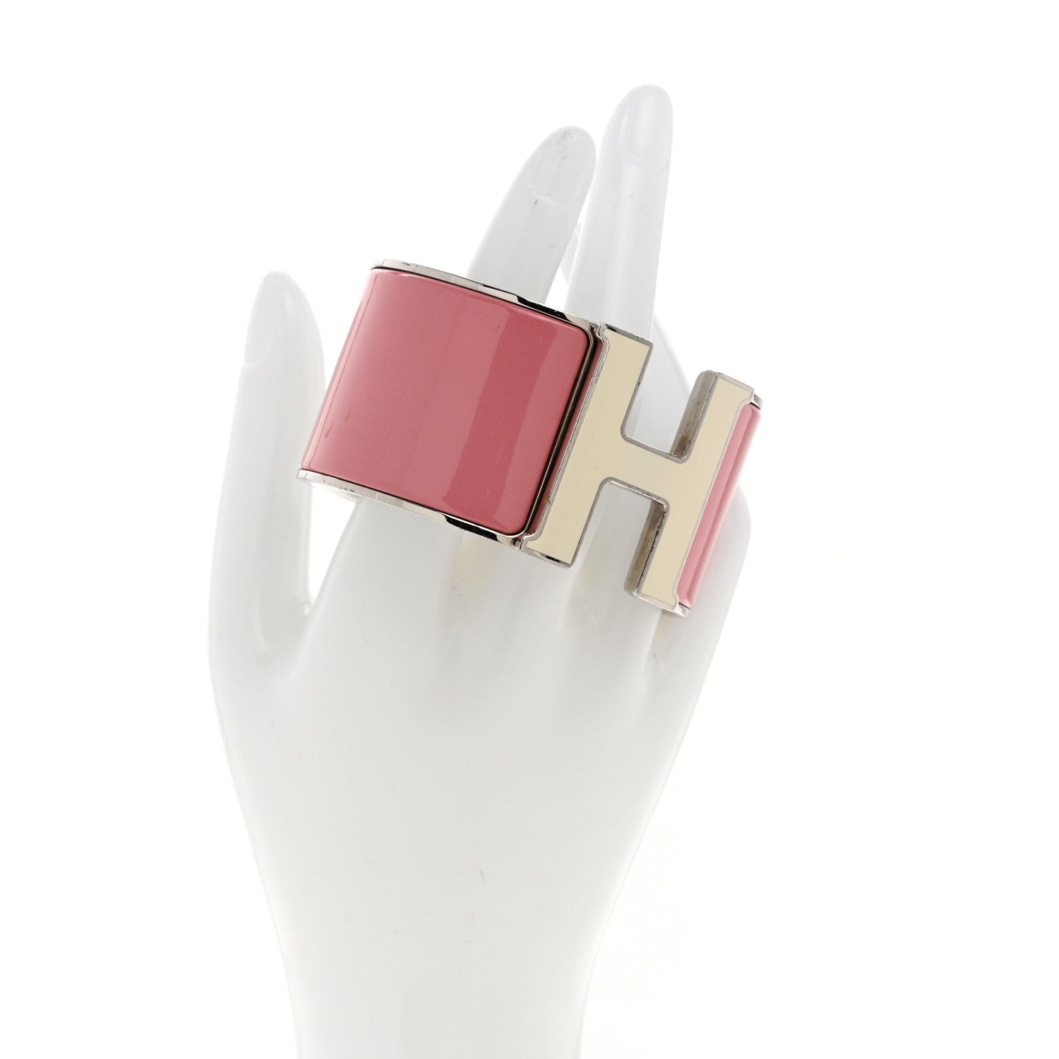 Hermes Enamel Extra Wide Clic Clac H Bracelet GM White Rose Velours 2 of 4