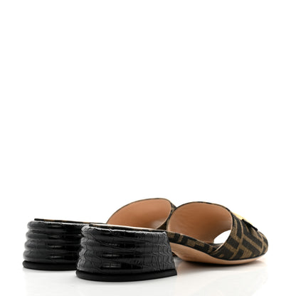 Fendi Jacquard Calfskin FF Crocodile Embossed Promenade Slide Sandals 38 Tobacco Moro Black 4 of 10