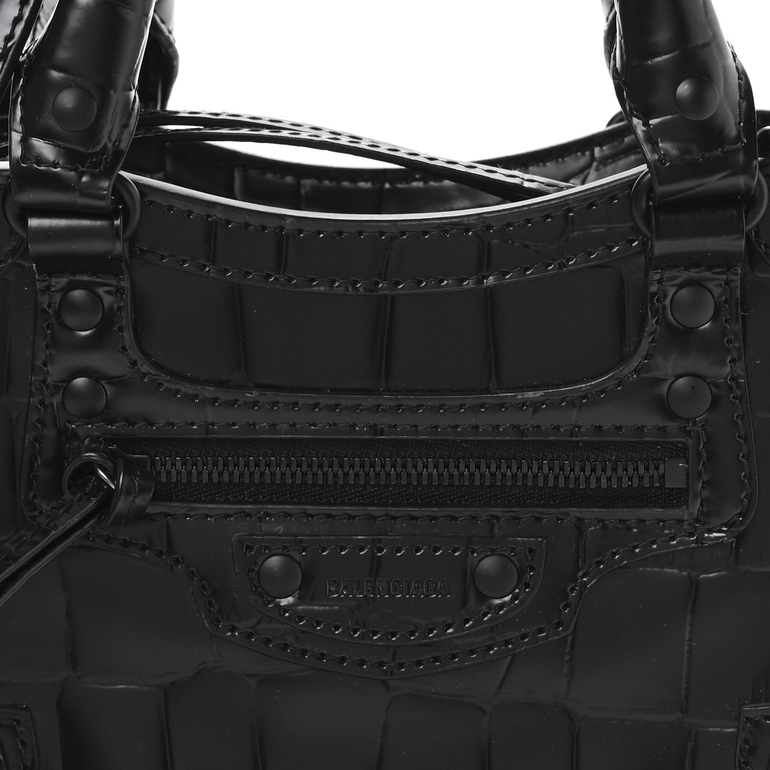 Balenciaga Semi Shiny Calfskin Crocodile Embossed Neo Classic Black Hardware Mini City Black 8 of 12