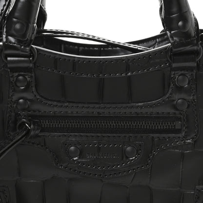 Balenciaga Semi Shiny Calfskin Crocodile Embossed Neo Classic Black Hardware Mini City Black 8 of 12
