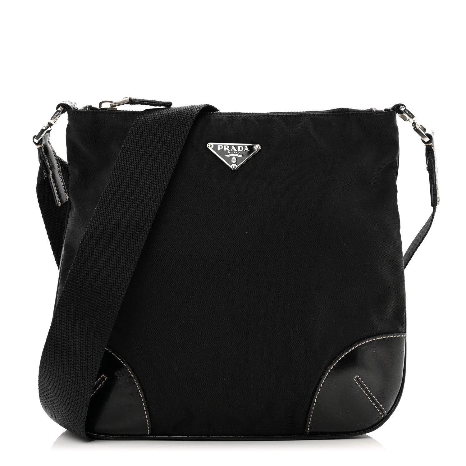 Prada Tessuto Nylon Calfskin Flat Messenger Bag Black 1 of 10