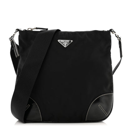 Prada Tessuto Nylon Calfskin Flat Messenger Bag Black 1 of 10
