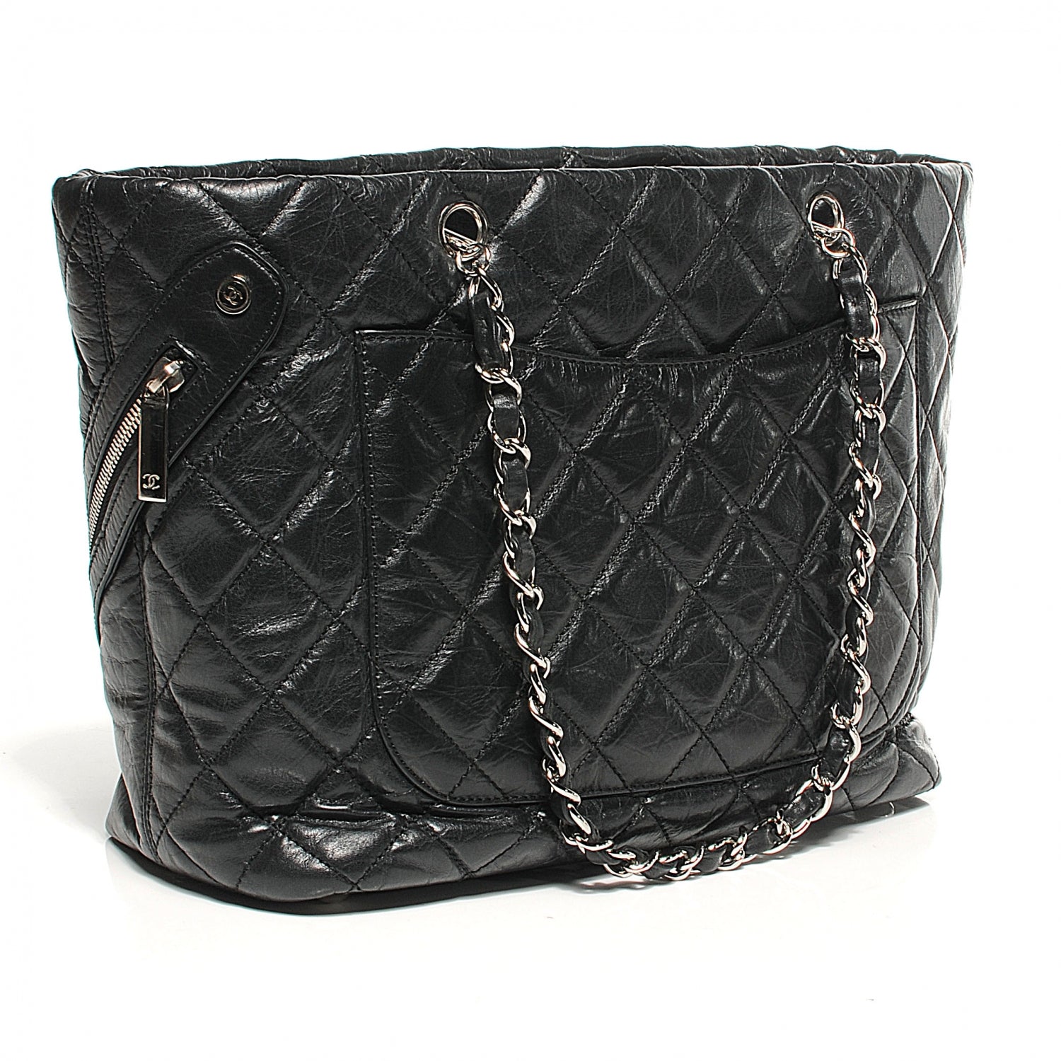 Chanel Leather Quilted Cotton Club Large Tote Black 6 of 10