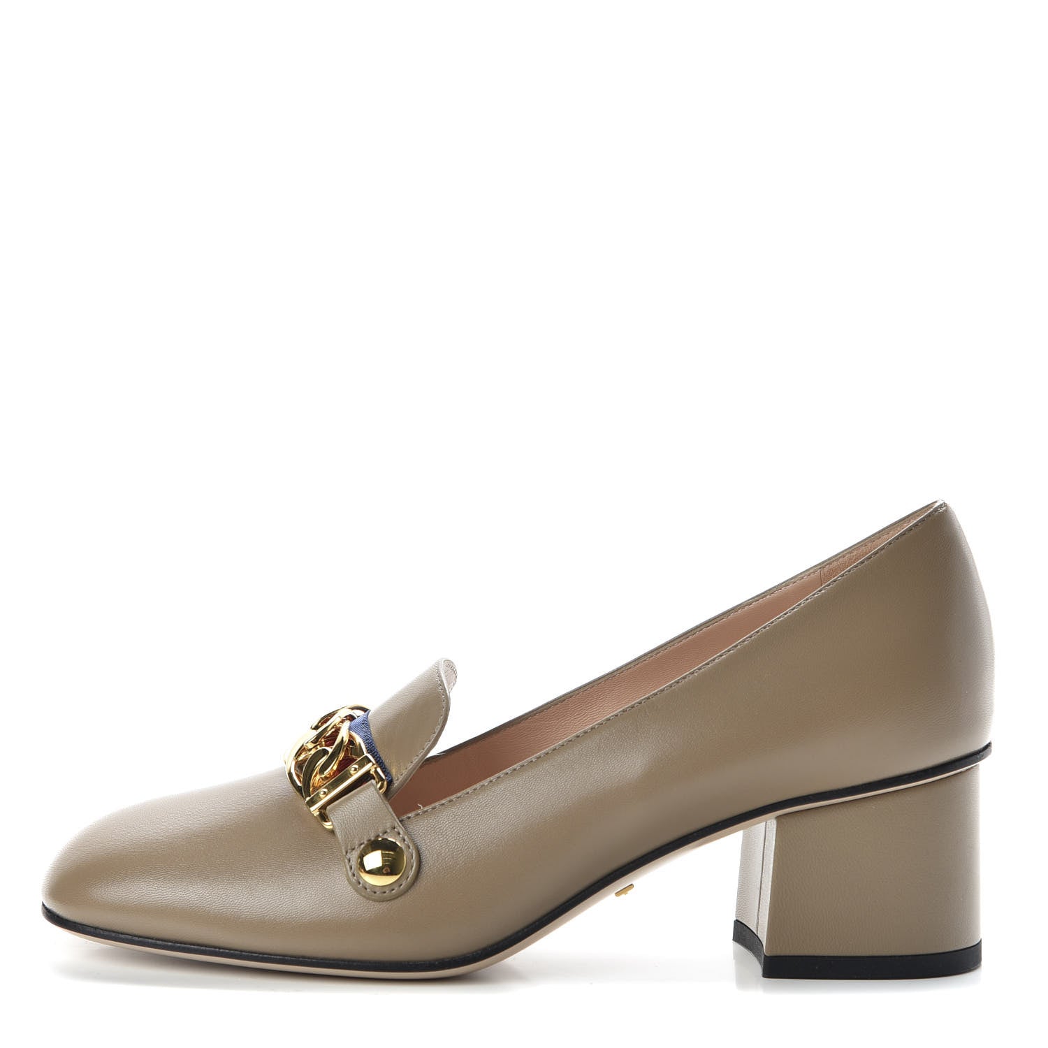 Gucci Malaga Kid Sylvie Web Chain Mid Heel Loafers 37 Mud 1 of 10