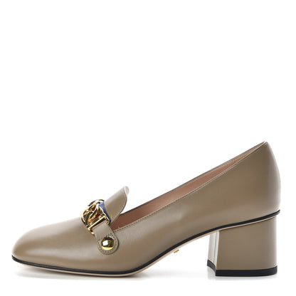 Gucci Malaga Kid Sylvie Web Chain Mid Heel Loafers 37 Mud 1 of 10