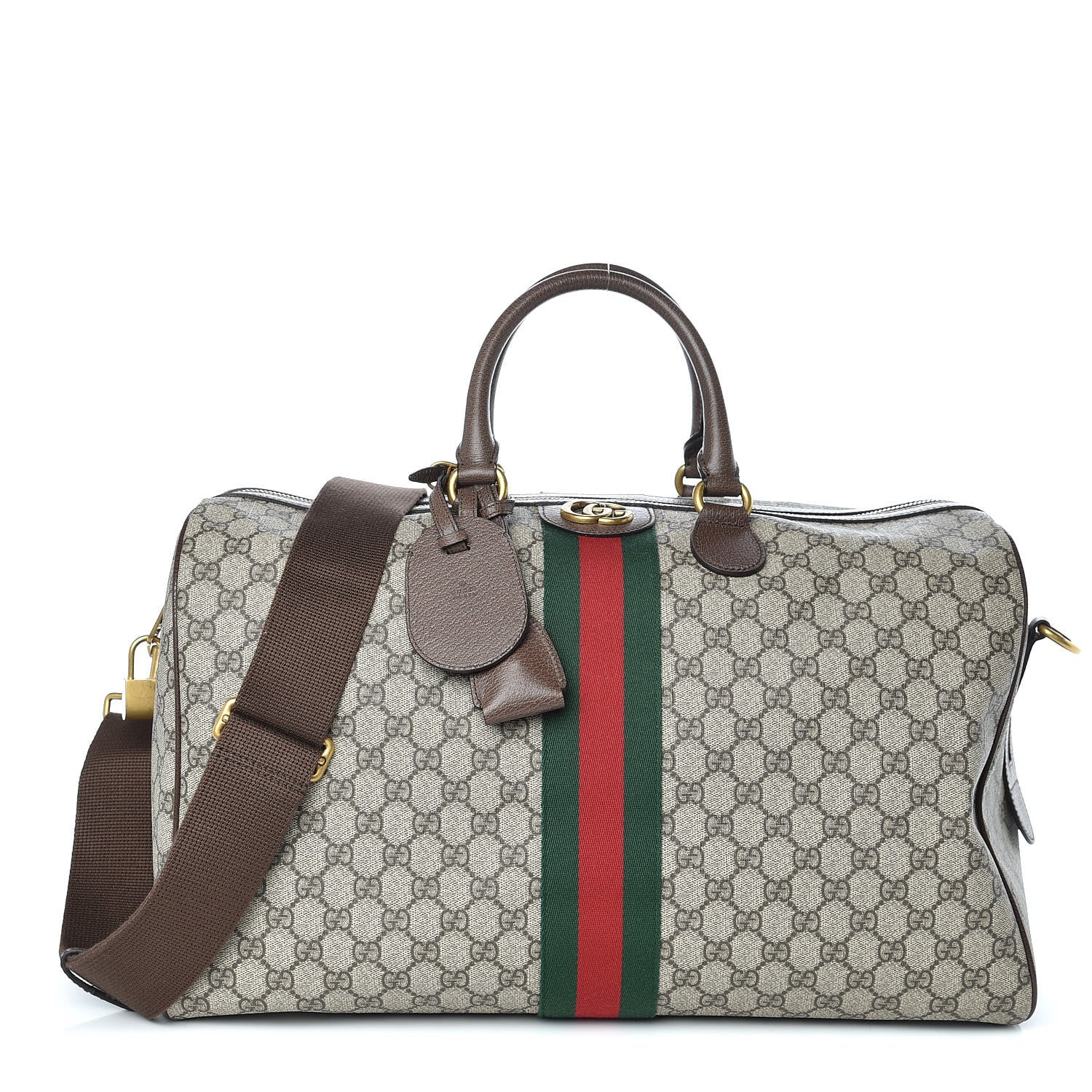 Gucci GG Supreme Monogram Textured Dollar Calfskin Web Medium Ophidia Carry-On Duffle Bag Beige Ebony New Acero 1 of 9