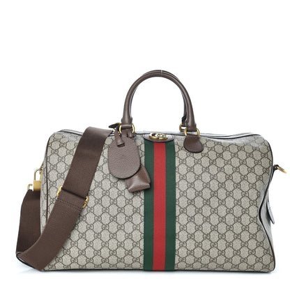 Gucci GG Supreme Monogram Textured Dollar Calfskin Web Medium Ophidia Carry-On Duffle Bag Beige Ebony New Acero 1 of 9