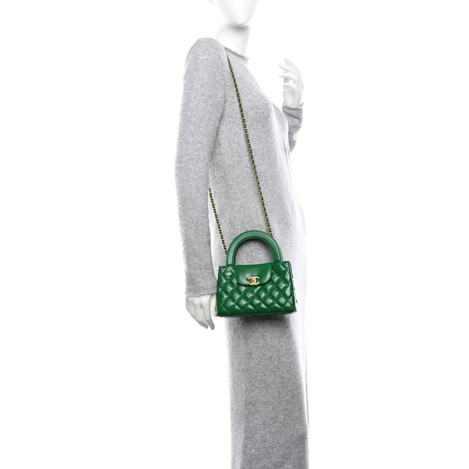 Chanel Shiny Aged Calfskin Quilted Nano Kelly Shopper Green 2 of 14