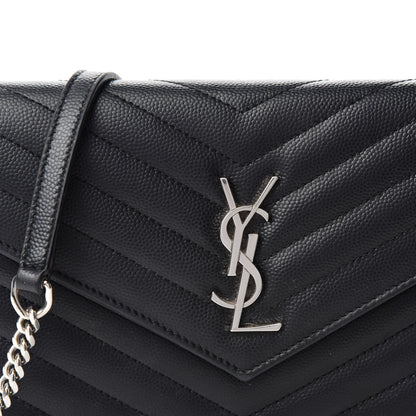 Saint Laurent Grain De Poudre Matelasse Chevron Monogram Envelope Chain Wallet Black 10 of 11