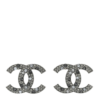 Chanel Crystal Ruthenium Large CC Earrings Grey Silver 1 of 5