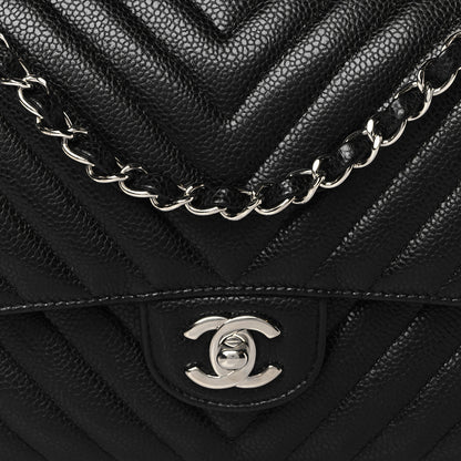 Chanel Caviar Chevron Quilted Medium Double Flap Black 8 of 10