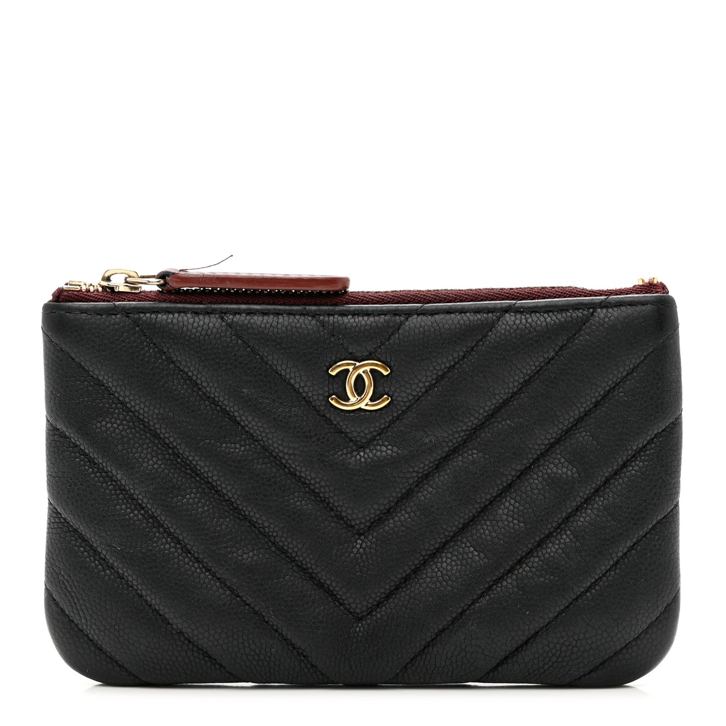 Caviar Chevron Quilted Small Cosmetic Case Black