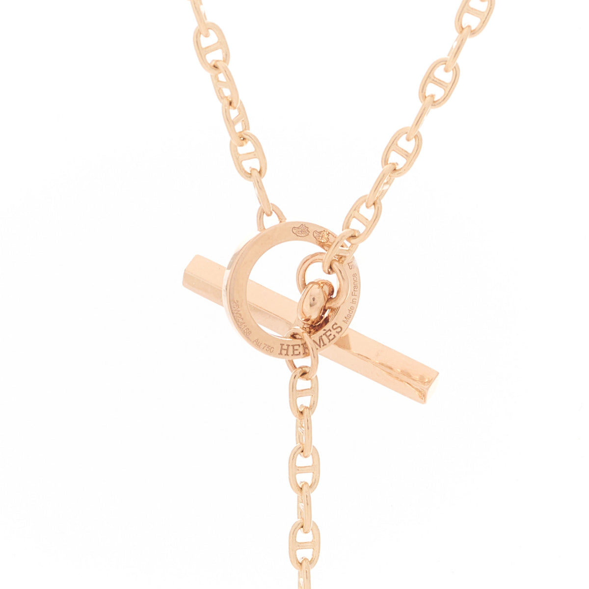 Hermes 18K Rose Gold Diamond GM Chaine D'Ancre Contour Pendant Necklace ST 4 of 6