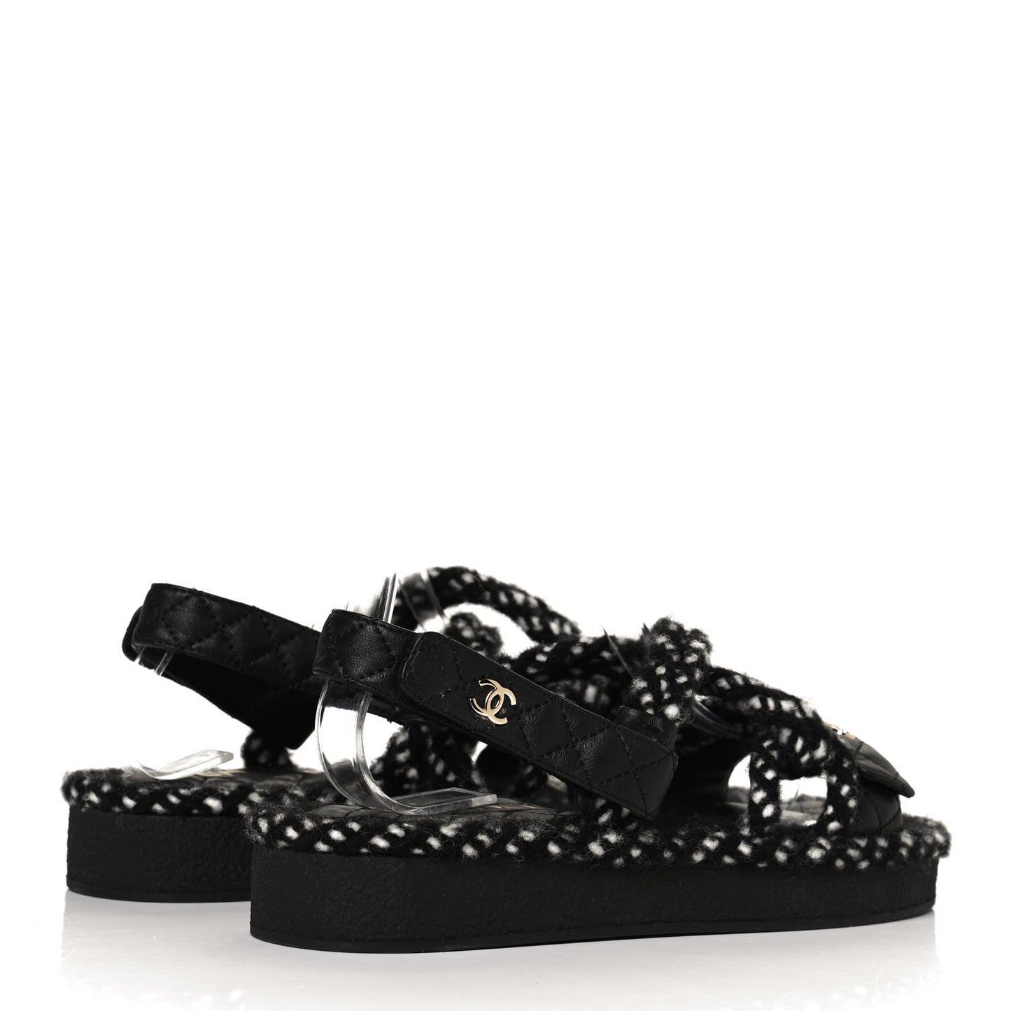 Cord Lambskin Quilted Logo Sandals 39 Black White