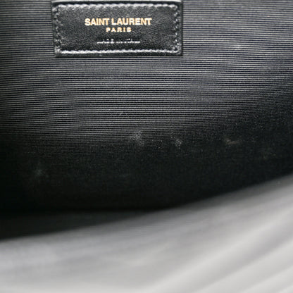 Saint Laurent Grain De Poudre Matelasse Chevron Large Monogram Satchel Black 11 of 11