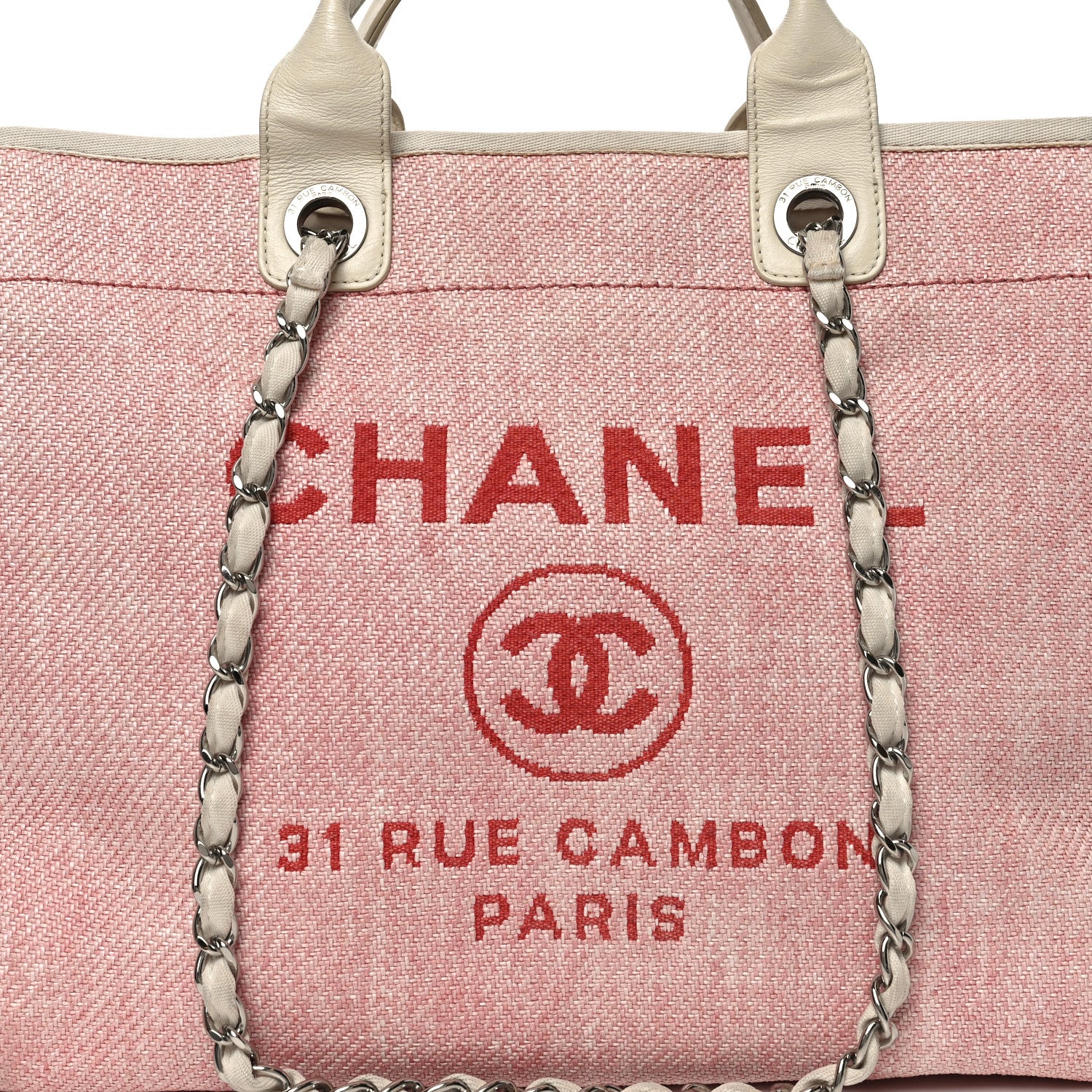 Chanel Woven Straw Raffia Medium Deauville Tote Pink White 8 of 10