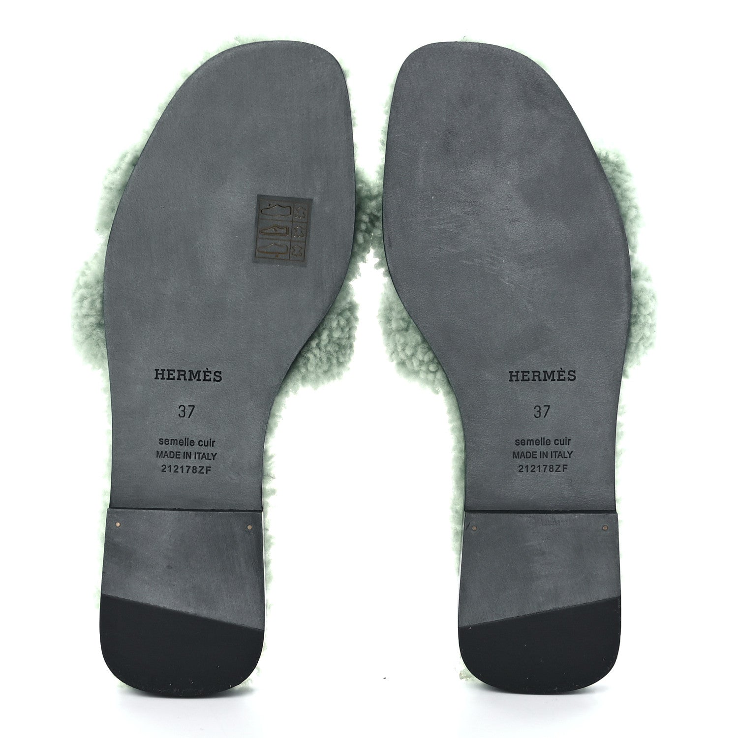 Hermes Woolskin Oran Sandals 37 Vert D'Eau 5 of 8