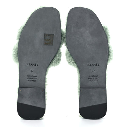 Hermes Woolskin Oran Sandals 37 Vert D'Eau 5 of 8