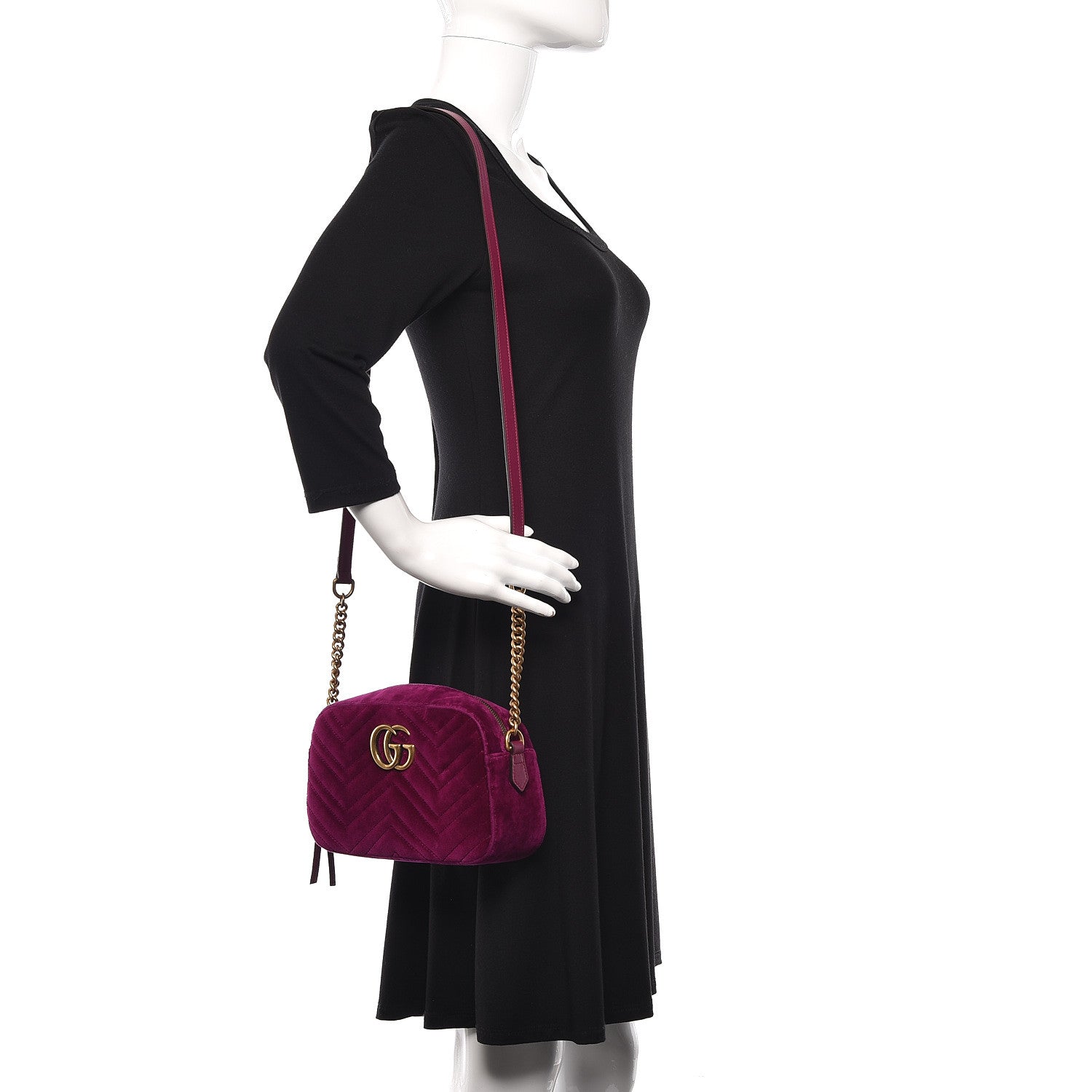 Gucci Velvet Matelasse Small GG Marmont Chain Shoulder Bag Fuchsia Violet Cyclamen 1 of 11