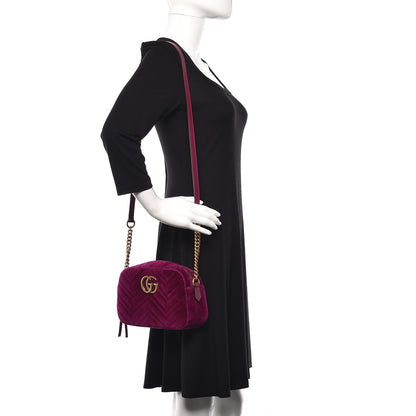 Gucci Velvet Matelasse Small GG Marmont Chain Shoulder Bag Fuchsia Violet Cyclamen 1 of 11