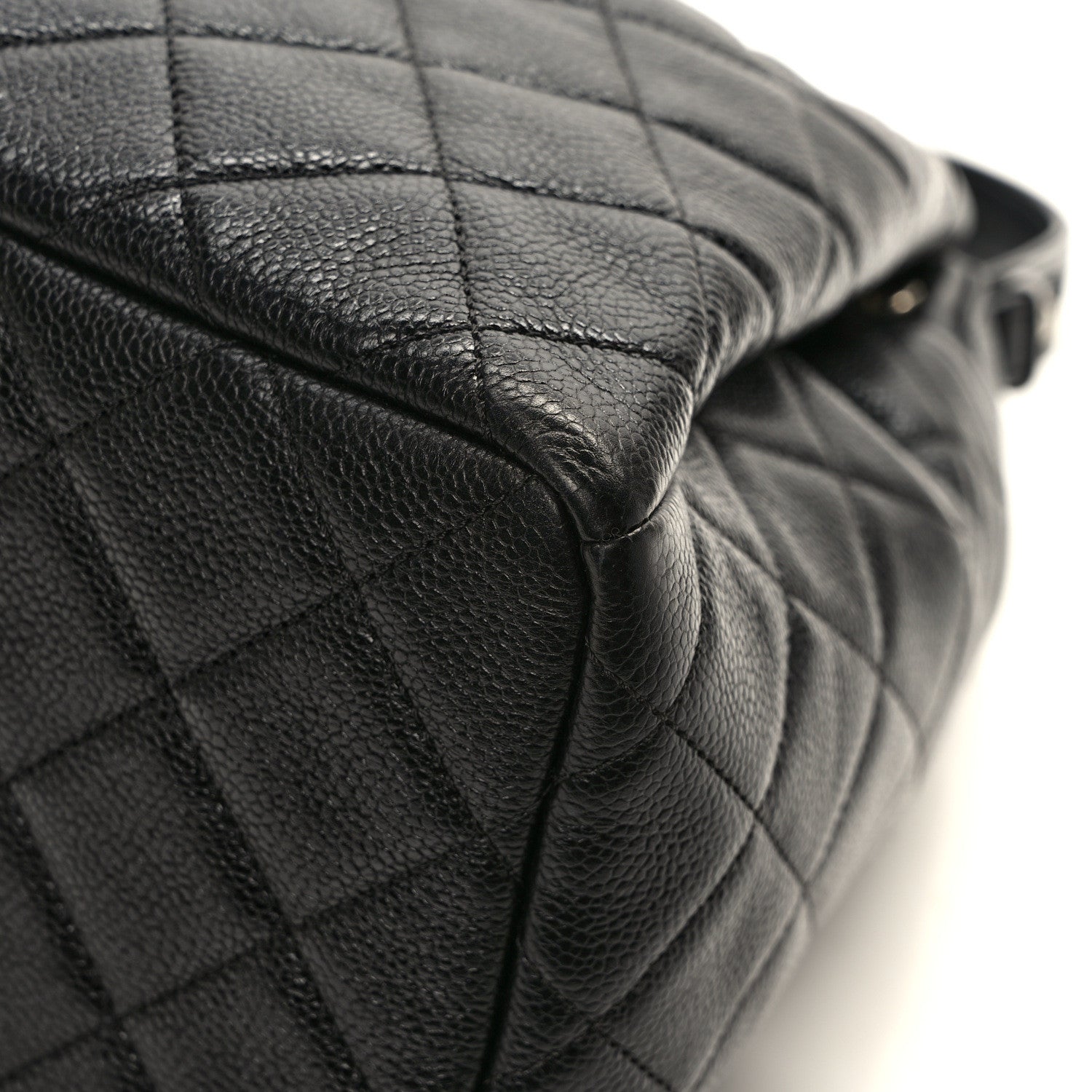 Chanel Caviar Flat Quilted CC Chain Bucket Drawstring Bag Black 10 of 10