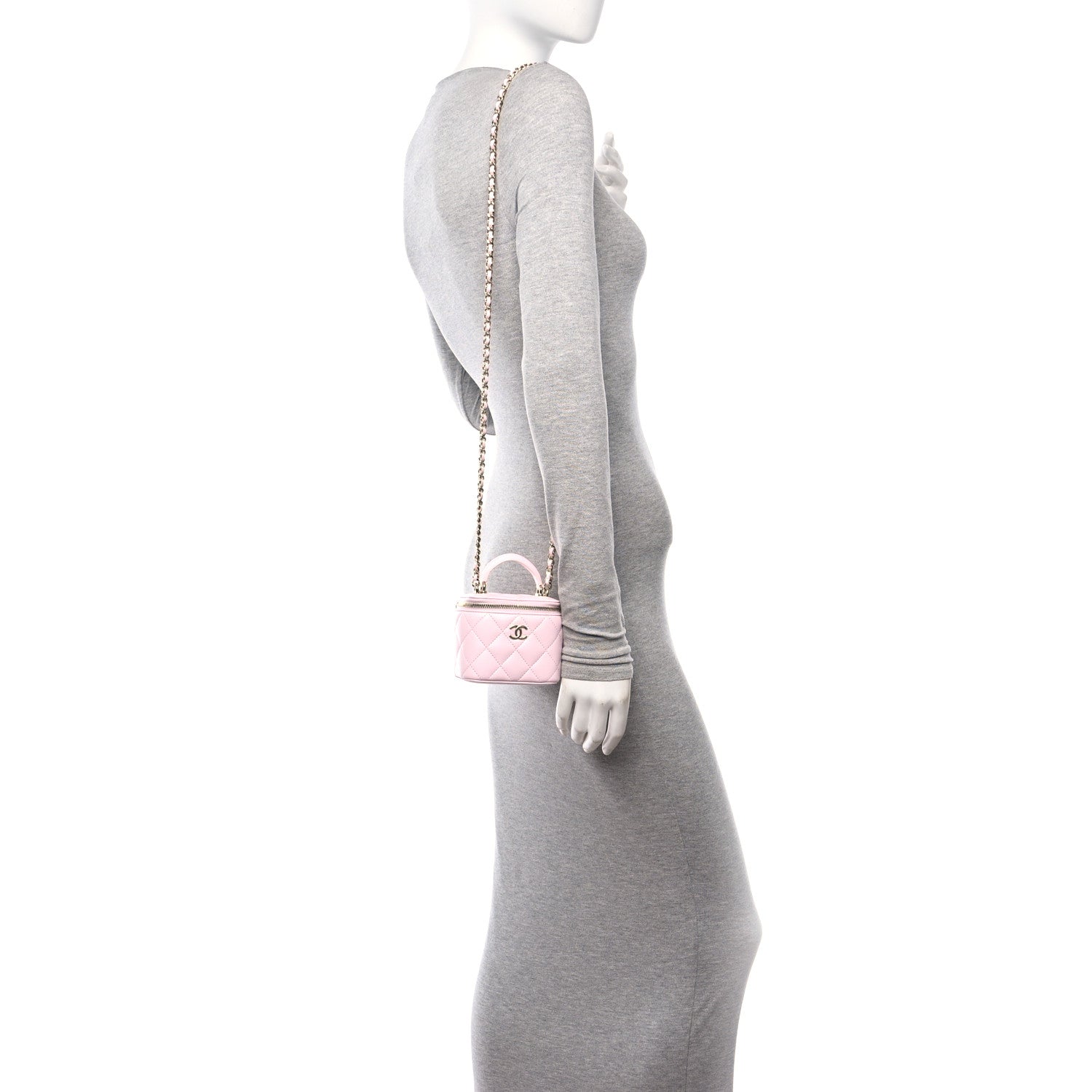Chanel Lambskin Quilted Top Handle Mini Vanity Case With Chain Light Pink 2 of 11