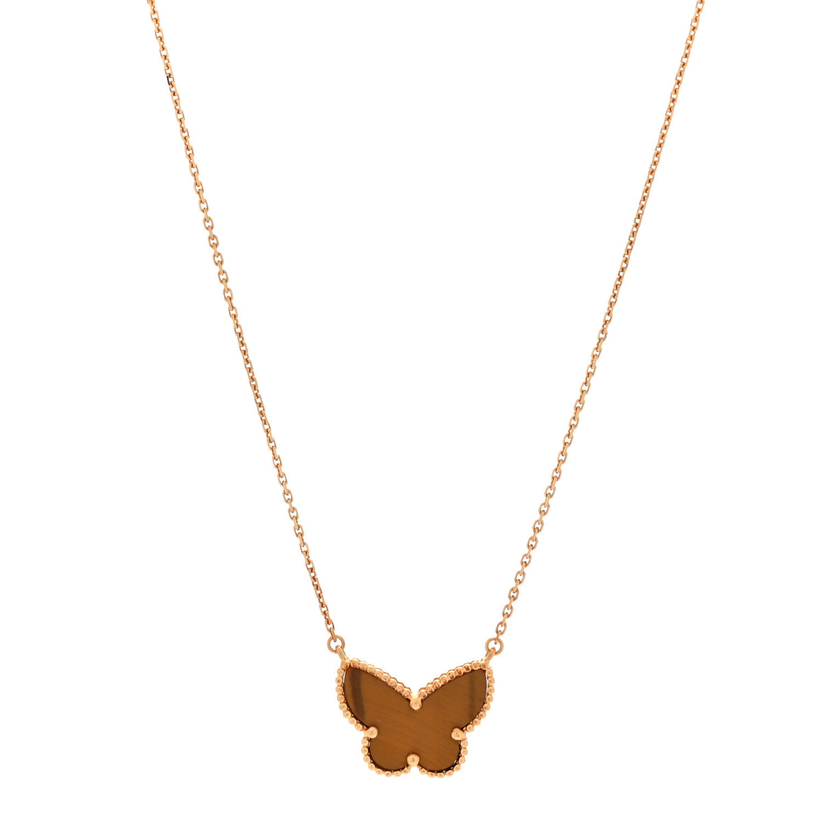 Van Cleef & Arpels 18k Yellow Gold Tiger Eye Lucky Alhambra Butterfly Pendant Necklace 1 of 5