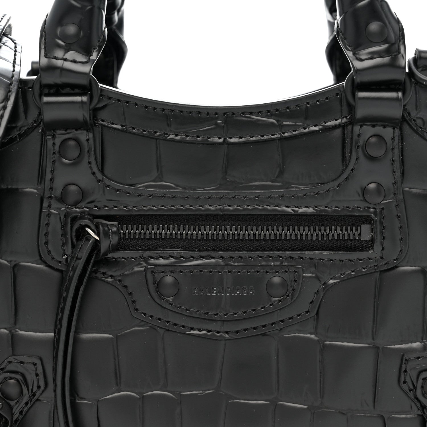 Balenciaga Semi Shiny Calfskin Crocodile Embossed Neo Classic Black Hardware Mini City Black 8 of 10