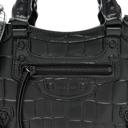 Balenciaga Semi Shiny Calfskin Crocodile Embossed Neo Classic Black Hardware Mini City Black 8 of 10