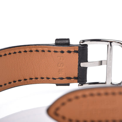 Hermes Stainless Steel Barenia Lacquer 21mm Heure H Hour Double Tour Quartz Watch Noir 6 of 8