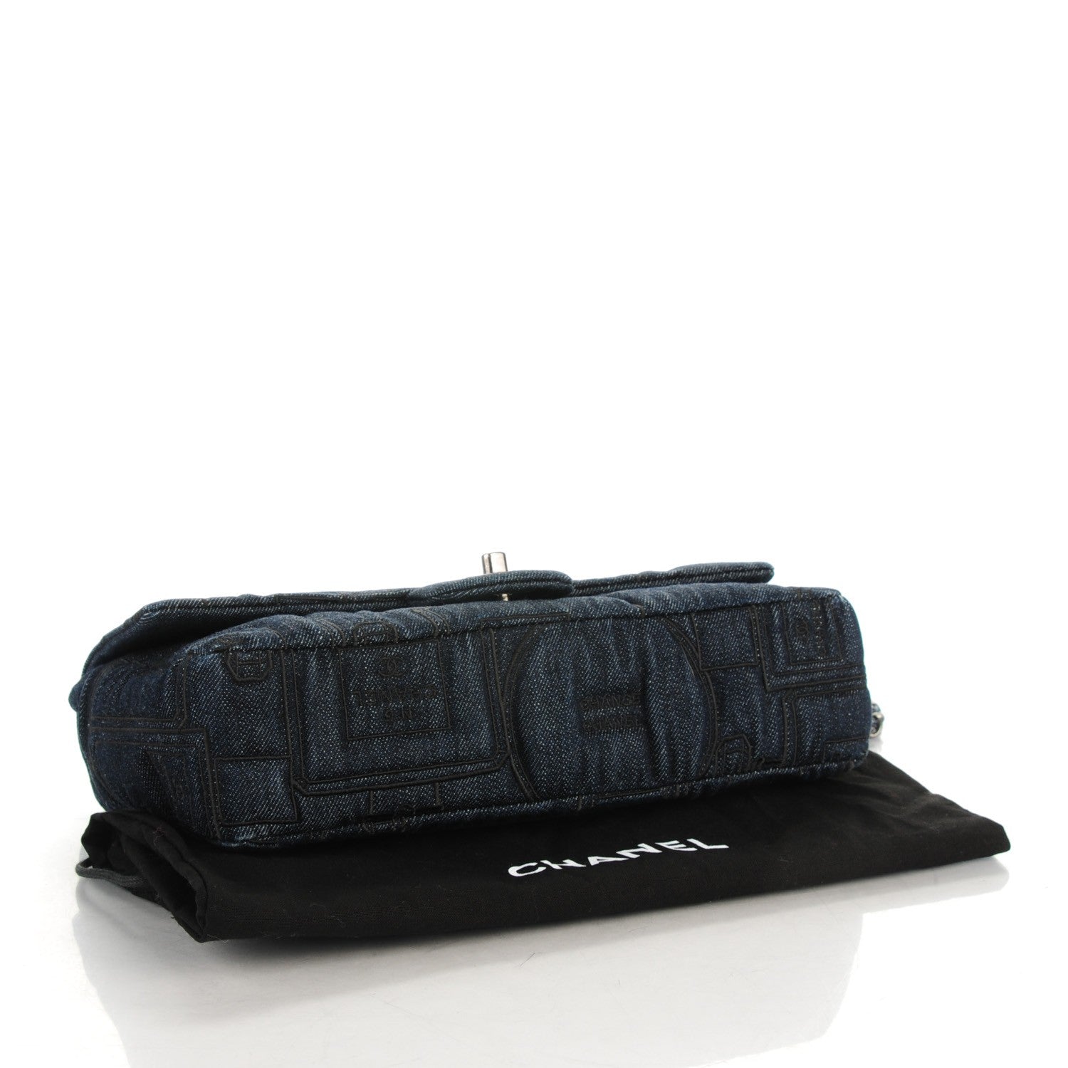 Chanel Denim Embroidered Jumbo Perfume Bottle Flap Blue 4 of 8