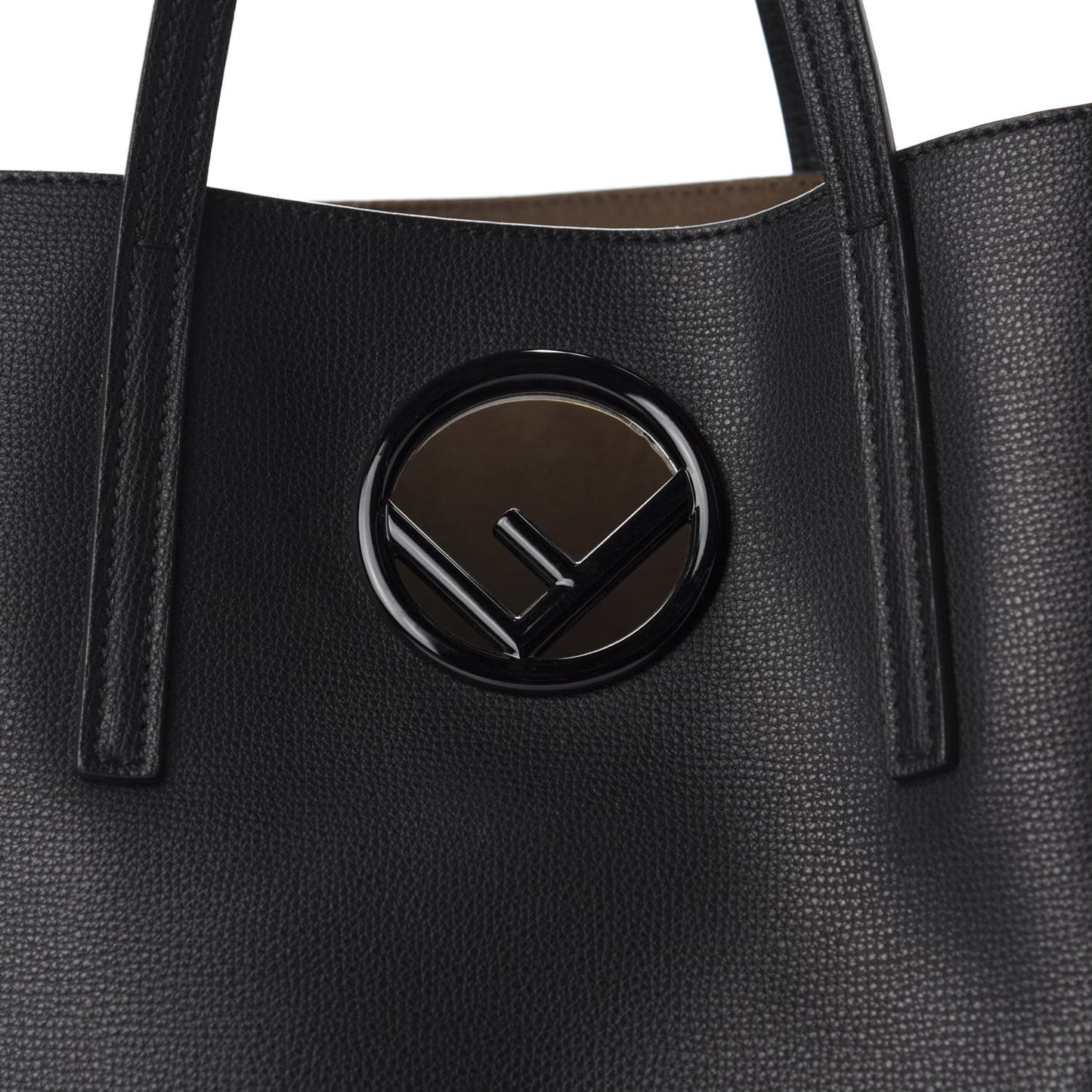 Vitello Vienna Enamel F is Fendi Shopping Tote Black Taupe
