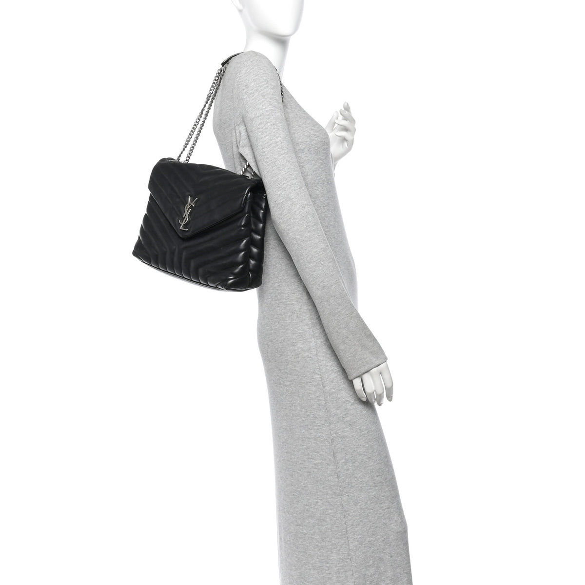 Calfskin Y Quilted Monogram Medium Loulou Chain Satchel Black